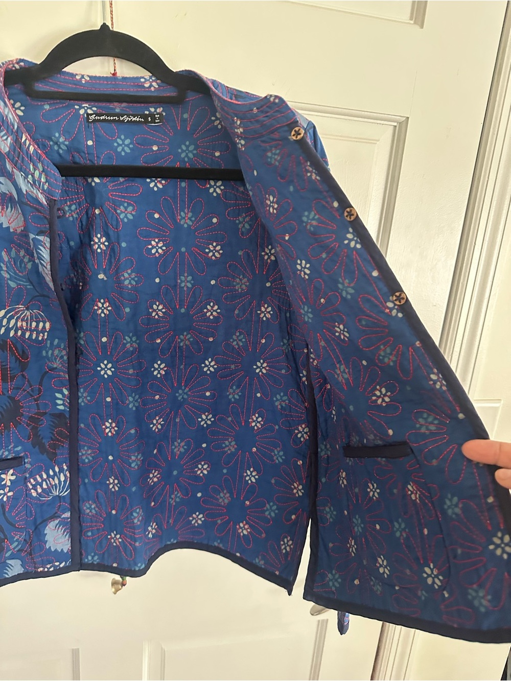 Gudrun Sjoden Blue Floral Quilted Jacket Small Chest 38 L 22 W40 like new - Picture 5 of 9